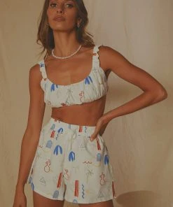 Peppermayo Exclusive Strolls In Europe Linen Crop - Santorini