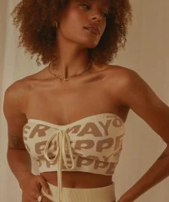 Peppermayo Exclusive Our Village Knit Crop - Latte Logo