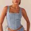 Peppermayo Exclusive Giddy Up Denim Bustier Top - Subdued Blue