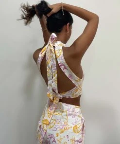 Peppermayo X Rikki Day Fresco Linen Halter Top - Oceanus