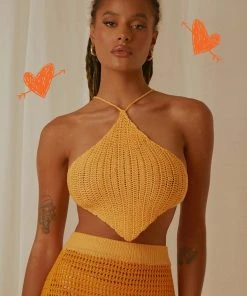 Peppermayo Exclusive Summer Crush Crochet Halter Top - Mango