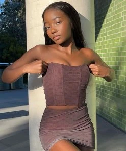 Peppermayo Exclusive Abbie Bustier - Chocolate Monogram