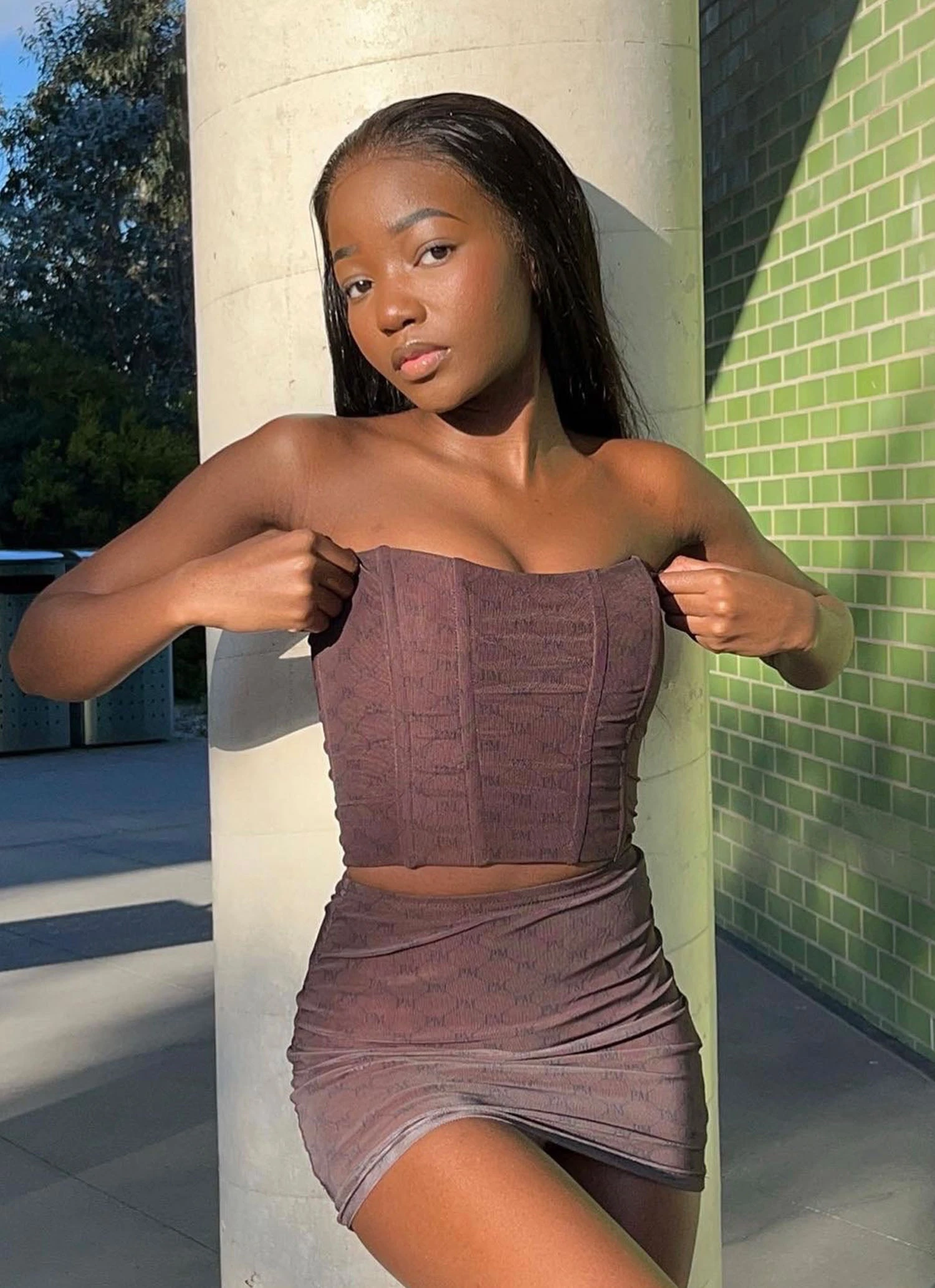 Peppermayo Exclusive Abbie Bustier - Chocolate Monogram 1 Peppermayo Exclusive Abbie Bustier - Chocolate Monogram