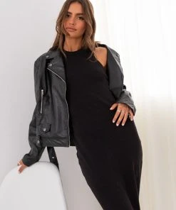 Peppermayo Exclusive Blaze PU Biker Jacket - Black PU