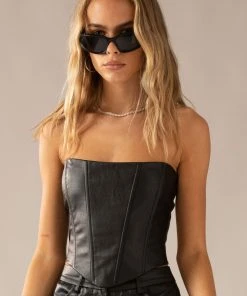 Peppermayo Exclusive Run The Show PU Bustier Top - Black
