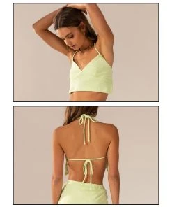 Peppermayo Exclusive Warmer Water Terry Halter Crop - Lime Green