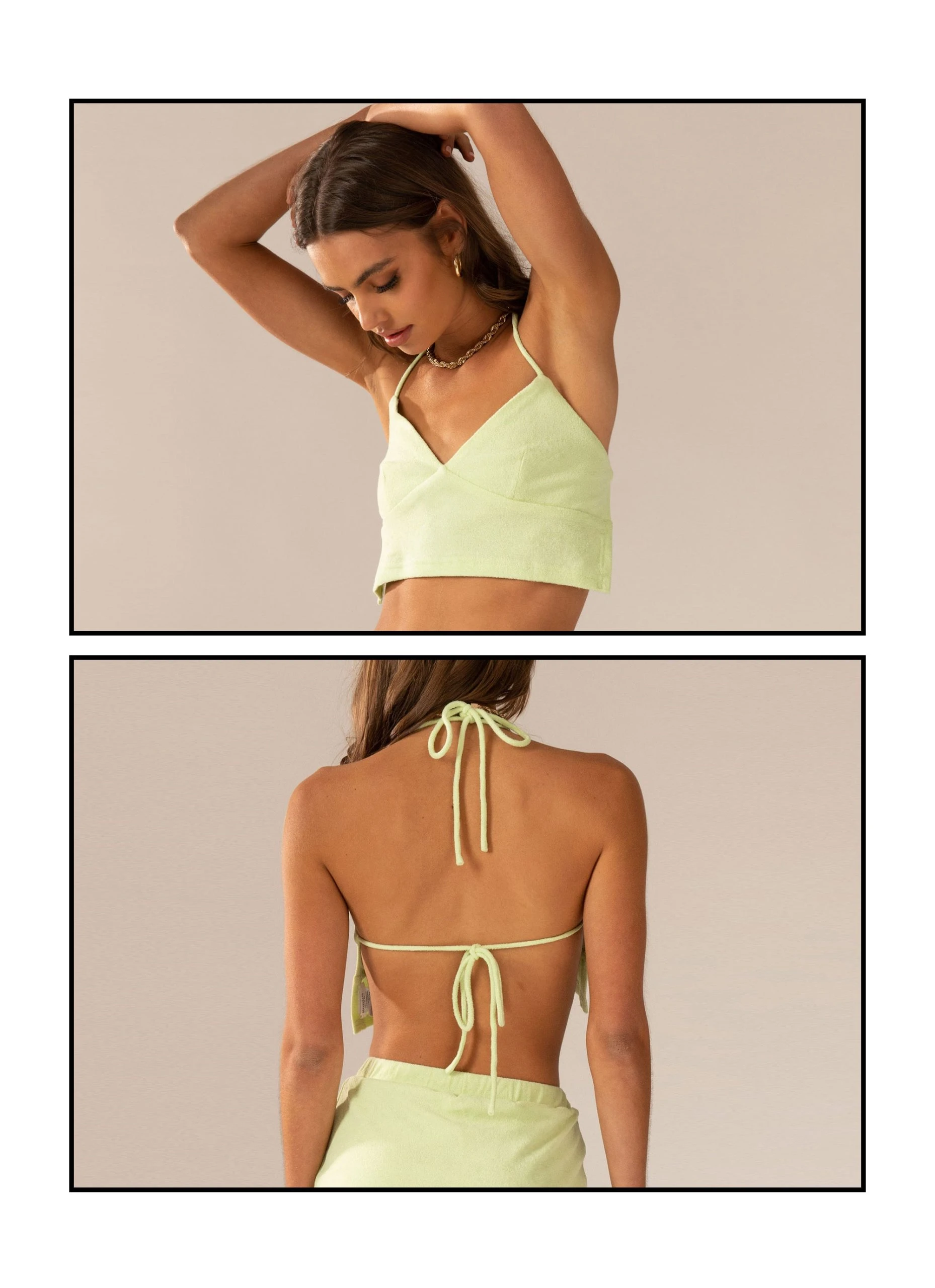 Peppermayo Exclusive Warmer Water Terry Halter Crop - Lime Green 1 Peppermayo Exclusive Warmer Water Terry Halter Crop - Lime Green