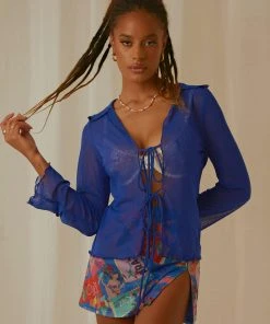 Peppermayo Exclusive Parisian Balcony Tie Top - Cobalt
