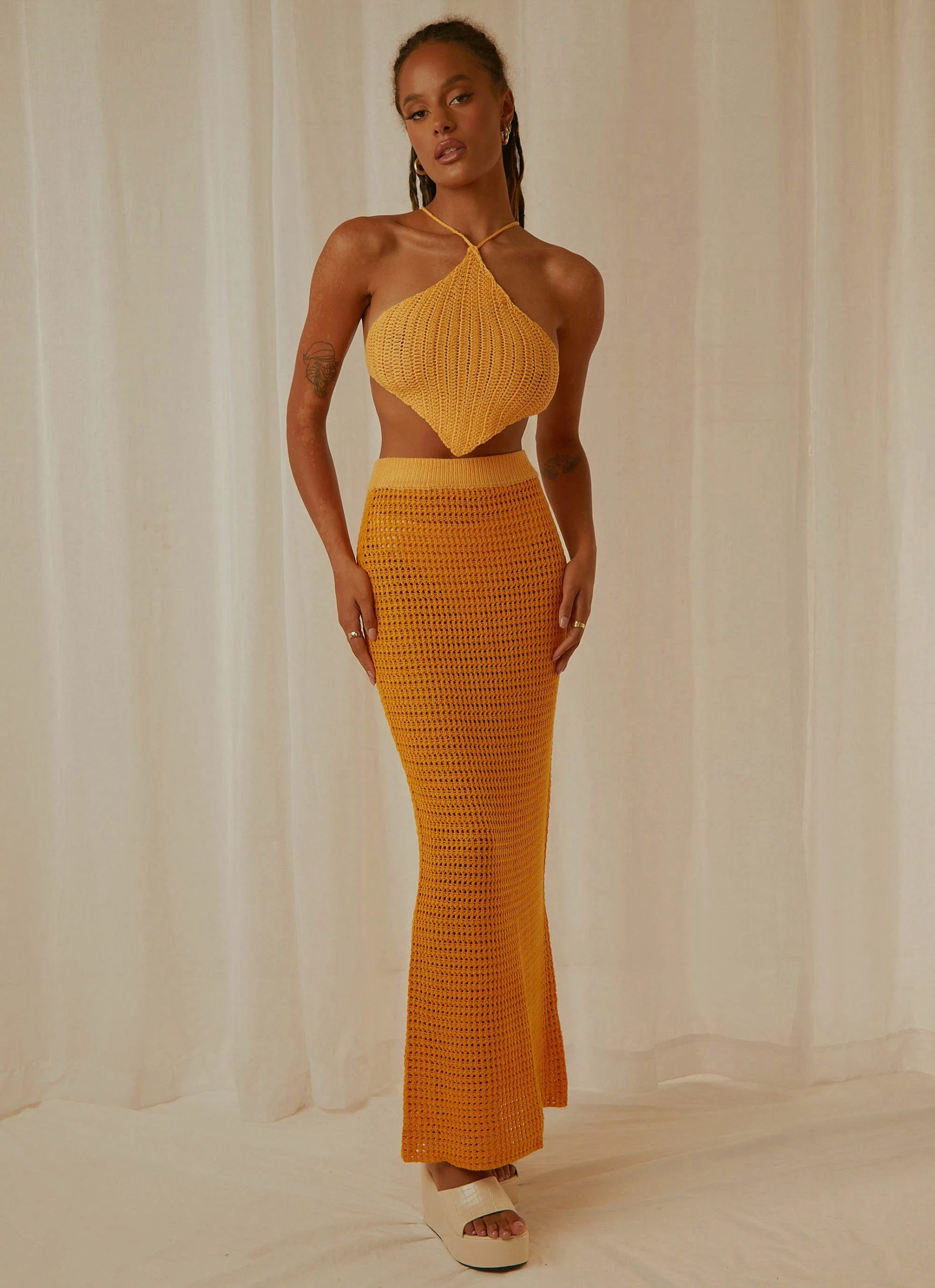 Peppermayo Exclusive Summer Crush Crochet Halter Top - Mango 3 Peppermayo Exclusive Summer Crush Crochet Halter Top - Mango - Image 3