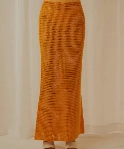 Peppermayo Exclusive Aloha Shores Crochet Maxi Skirt - Mango