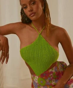 Peppermayo Exclusive Summer Crush Crochet Halter Top - Lime Green