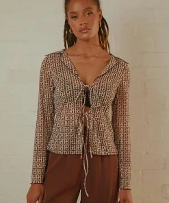 Peppermayo Exclusive Parisian Balcony Tie Top - Choc Logomania -Peppermayo cloth-shop Peppermayo Jenaya 7.2.22 P4 2 scaled