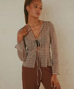 Peppermayo Exclusive Parisian Balcony Tie Top - Choc Logomania -Peppermayo cloth-shop Peppermayo Jenaya 7.2.22 P4 5 scaled