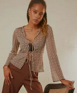 Peppermayo Exclusive Parisian Balcony Tie Top - Choc Logomania