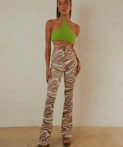 Peppermayo Elena Flare Pants - Brown Swirl Print