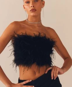 Peppermayo Exclusive The Night Is Ours Feather Crop Top - Black