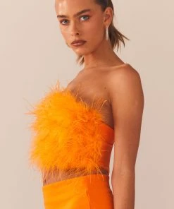 Peppermayo Exclusive The Night Is Ours Feather Crop Top - Tangerine -Peppermayo cloth-shop Peppermayo Kiana 1.12.22 38 scaled