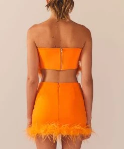 Peppermayo Exclusive The Night Is Ours Feather Crop Top - Tangerine -Peppermayo cloth-shop Peppermayo Kiana 1.12.22 39 scaled