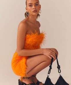 Peppermayo Exclusive The Night Is Ours Feather Crop Top - Tangerine -Peppermayo cloth-shop Peppermayo Kiana 1.12.22 40 scaled