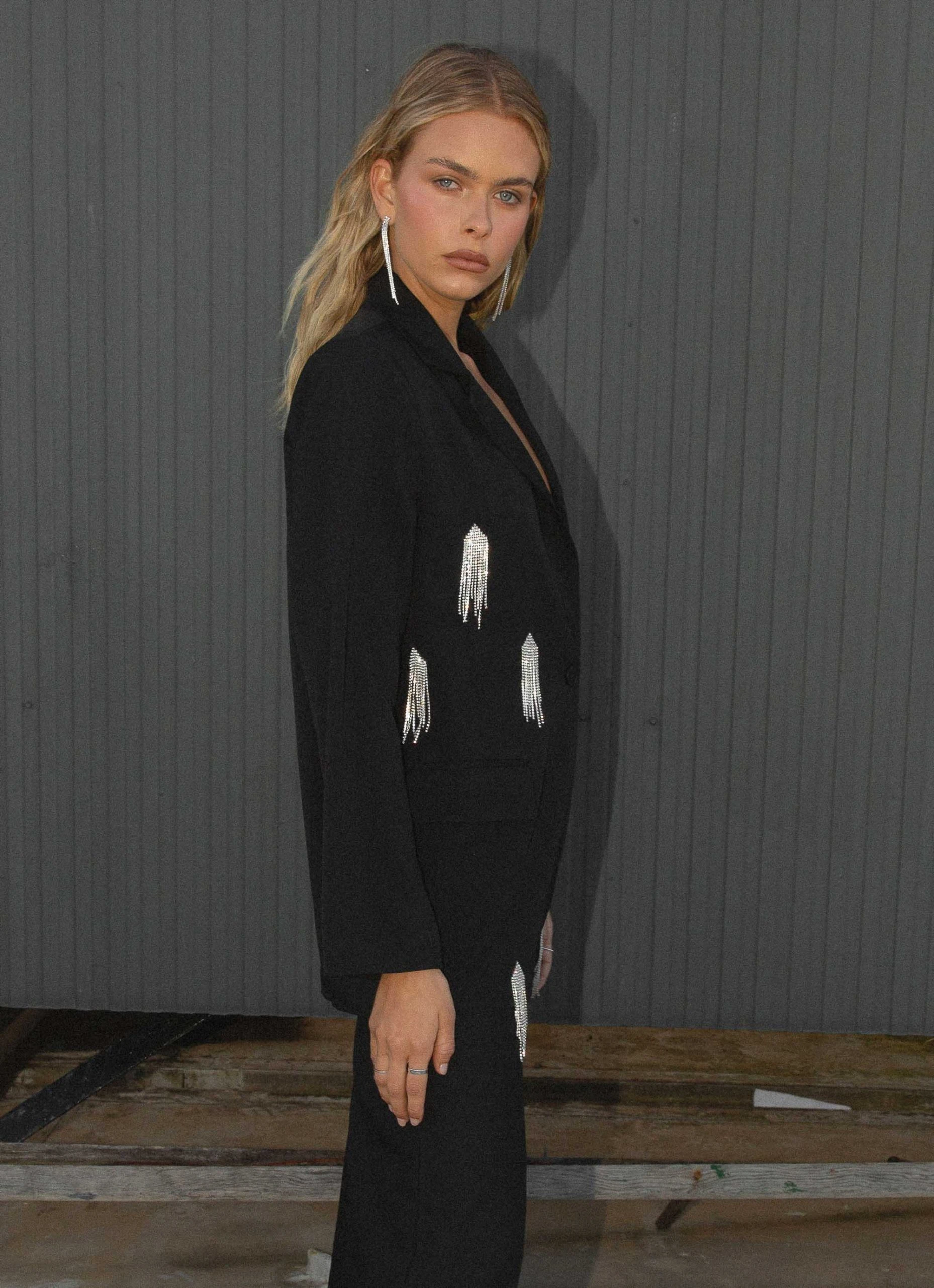 Peppermayo Exclusive Taking Chances Rhinestone Blazer - Onyx 4 Peppermayo Exclusive Taking Chances Rhinestone Blazer - Onyx - Image 4