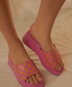 Cult Avenue Cindy Mule - Pink And Orange Checkerboard