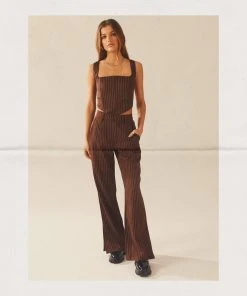 Peppermayo Exclusive Talula Pinstripe Pants - Chocolate