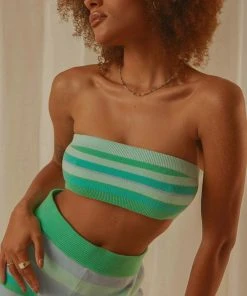 Peppermayo Exclusive Sweet Talker Knit Crop Top - Blue Stripe