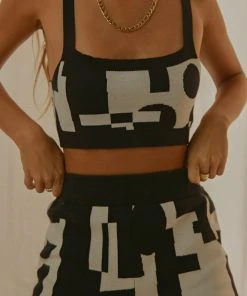 Peppermayo Exclusive Remix It Knit Crop - Black And White Geo