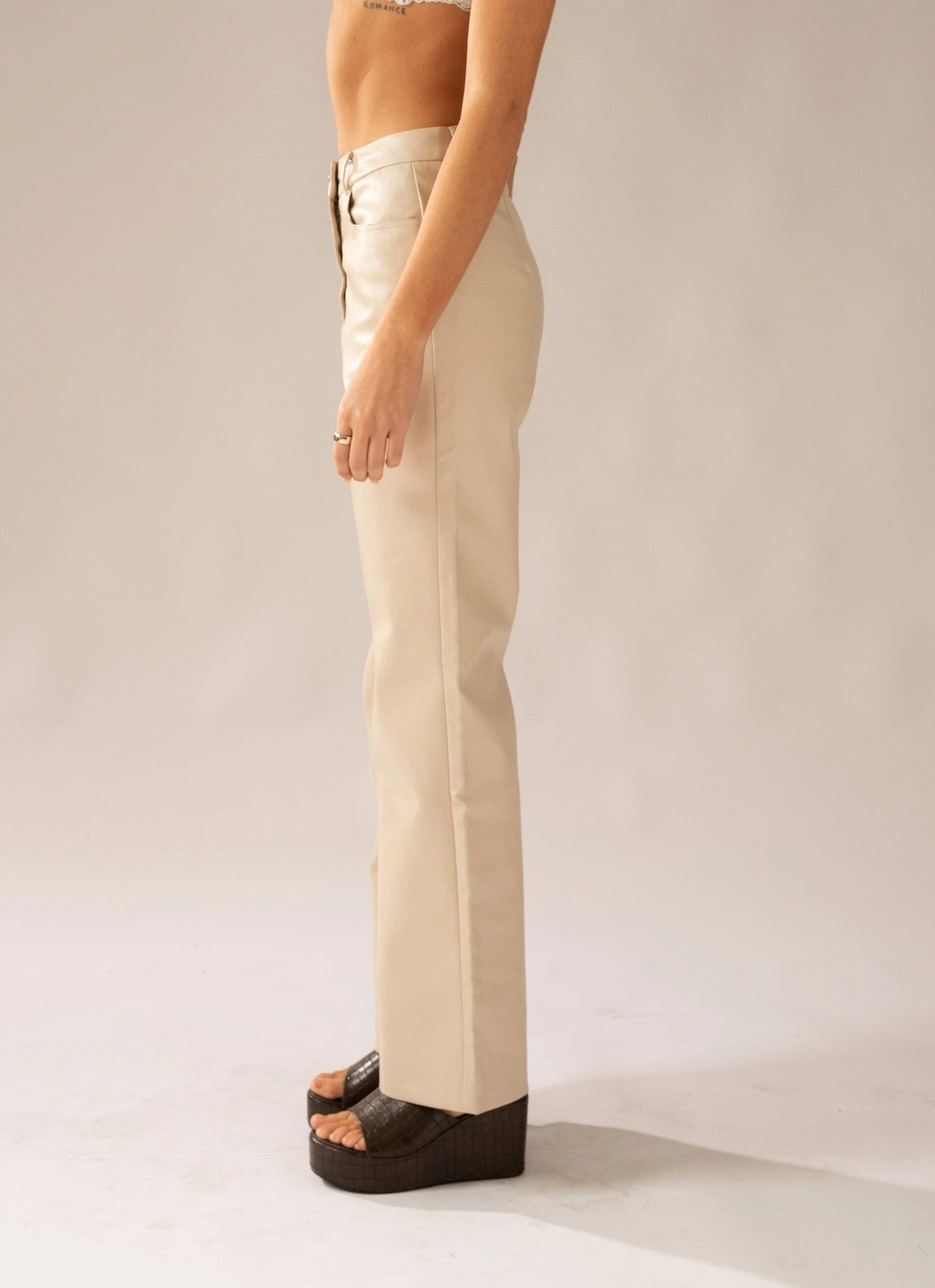 Peppermayo Exclusive Bad To The Bone PU Pants - Stone 5 Peppermayo Exclusive Bad To The Bone PU Pants - Stone - Image 5