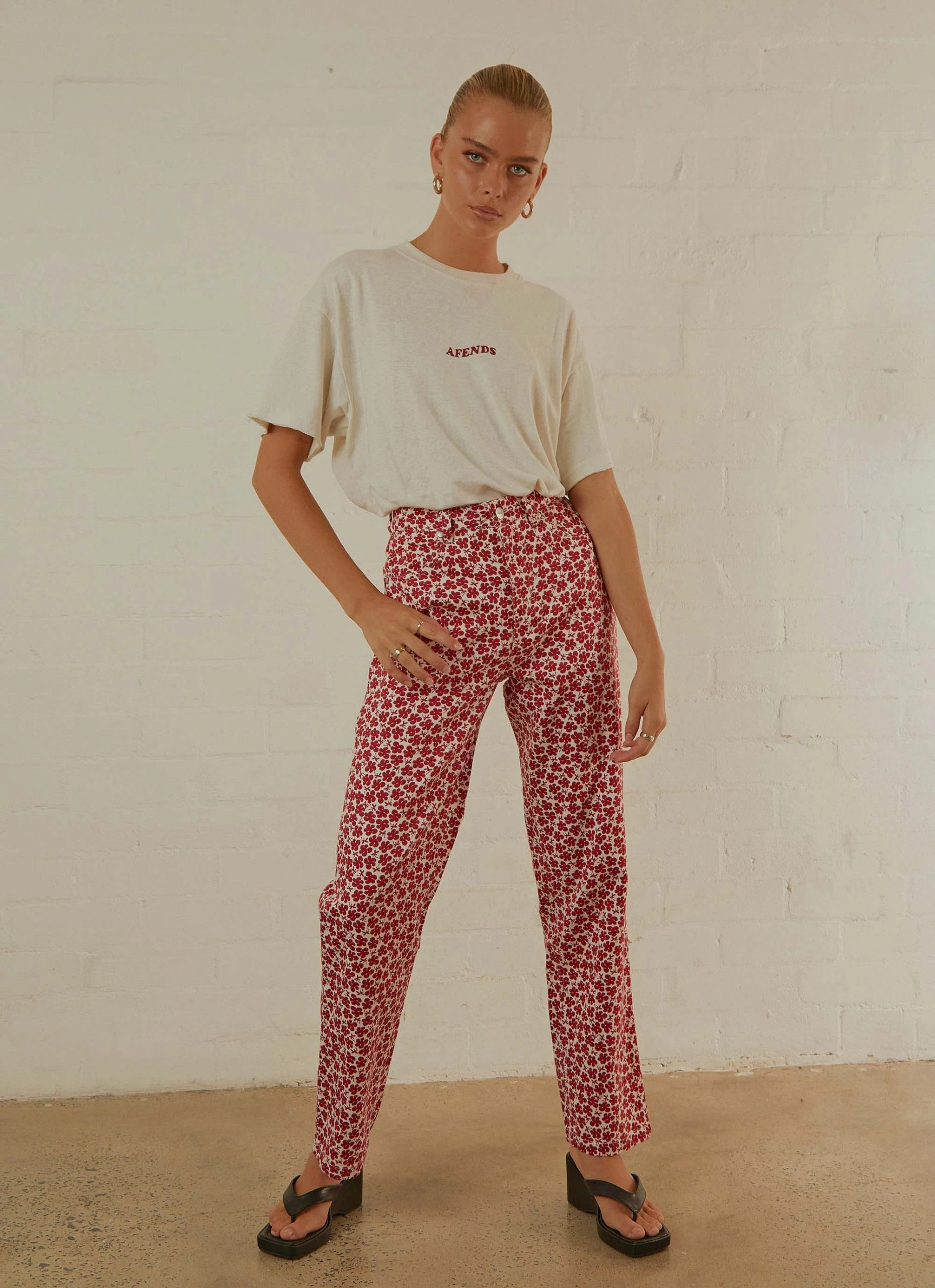 Afends Shelby Hemp Print Wide Leg Pant - Red 1 Afends Shelby Hemp Print Wide Leg Pant - Red