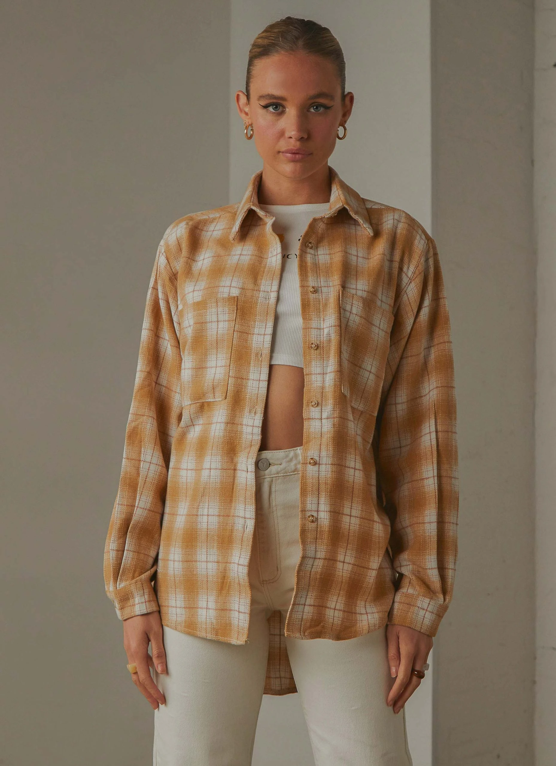 Peppermayo Know No Better Shirt - Beige Plaid 4 Peppermayo Know No Better Shirt - Beige Plaid - Image 4