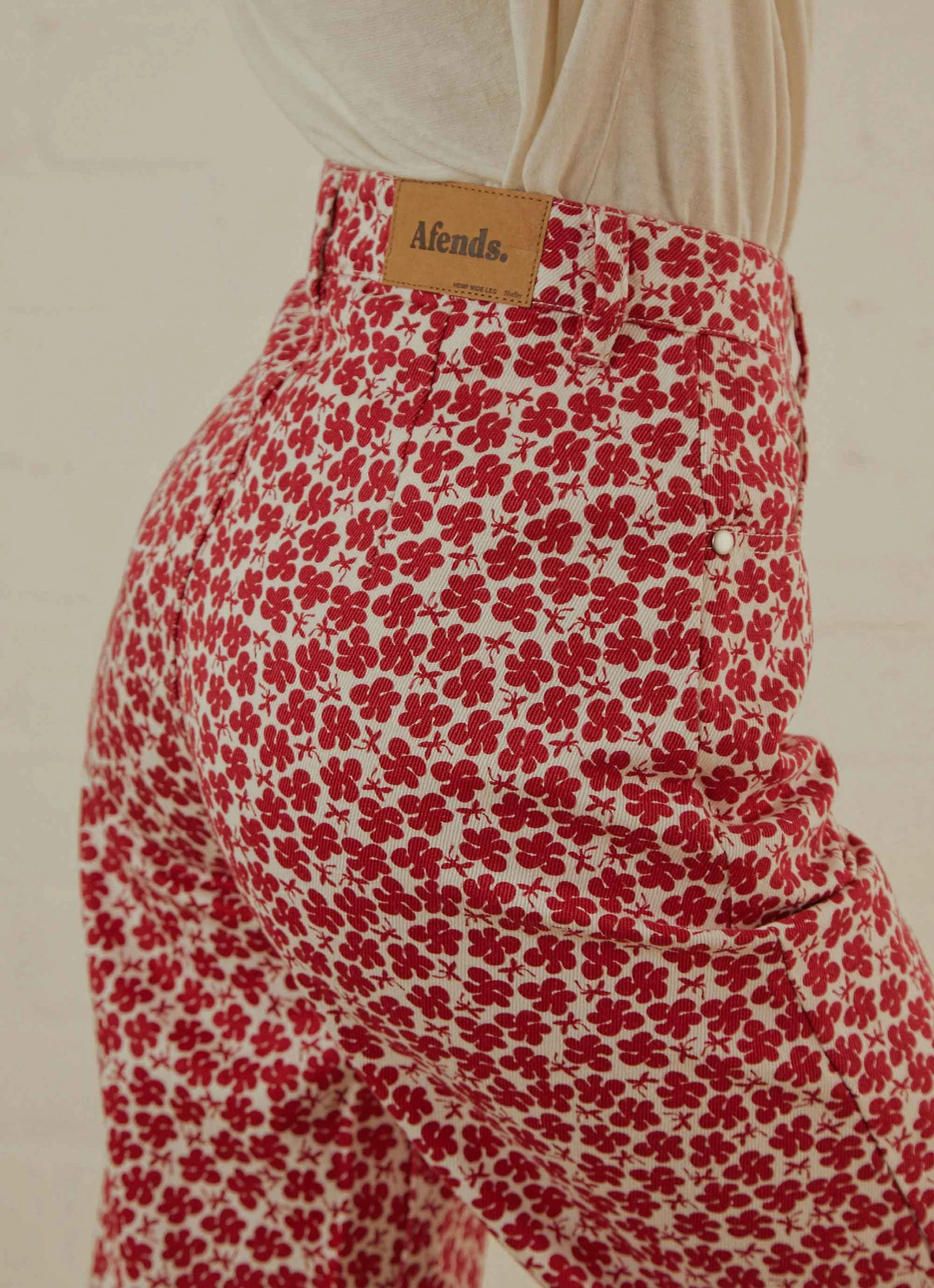 Afends Shelby Hemp Print Wide Leg Pant - Red 2 Afends Shelby Hemp Print Wide Leg Pant - Red - Image 2