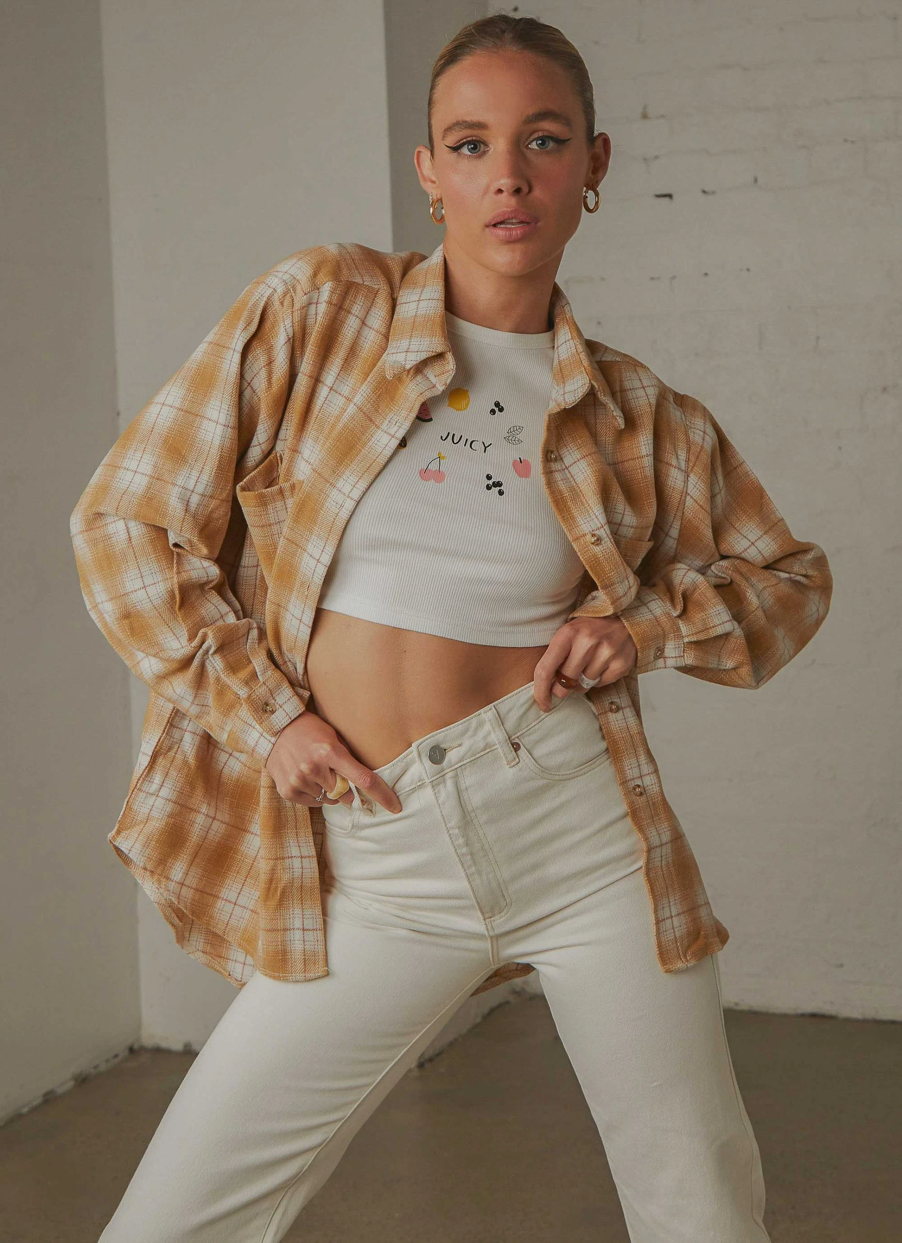 Peppermayo Know No Better Shirt - Beige Plaid 1 Peppermayo Know No Better Shirt - Beige Plaid