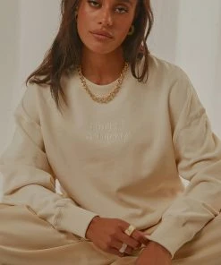 Tonal Stacked Thrills Company Slouch Fit Crew - Unbleached