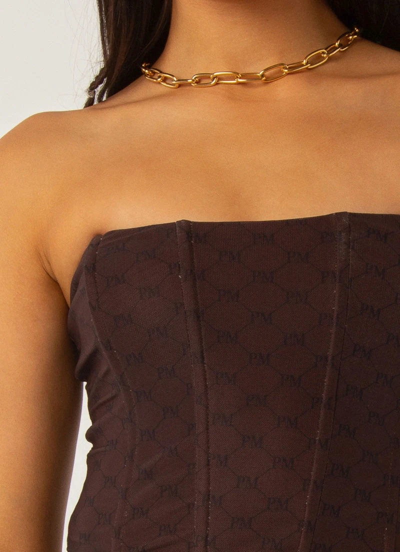 Peppermayo Exclusive Abbie Bustier - Chocolate Monogram 6 Peppermayo Exclusive Abbie Bustier - Chocolate Monogram - Image 6