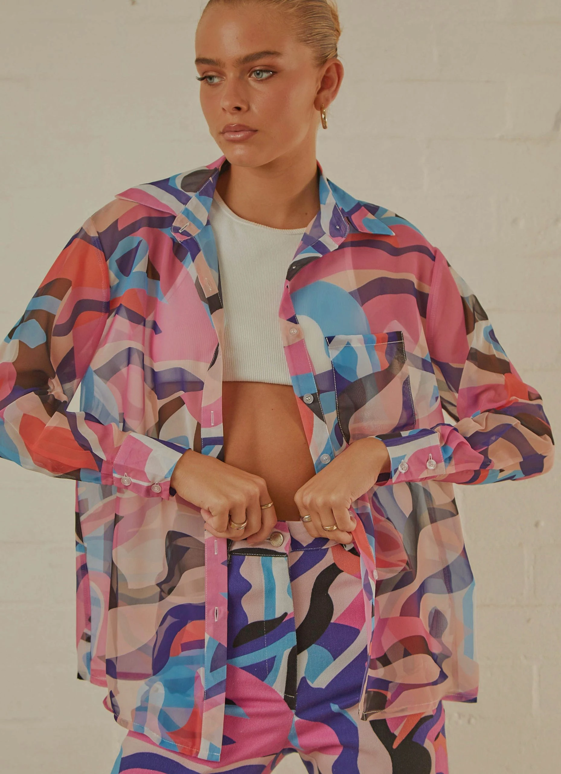 Peppermayo Exclusive Trippy Long Sleeve Sheer Shirt - 80s Retro 2 Peppermayo Exclusive Trippy Long Sleeve Sheer Shirt - 80s Retro - Image 2