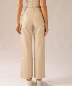 Peppermayo Exclusive Walk On The Wild Side PU Cargo Pants - Stone -Peppermayo cloth-shop c56cb2c0ddba4db0a1ec7bde0fe4c3a9