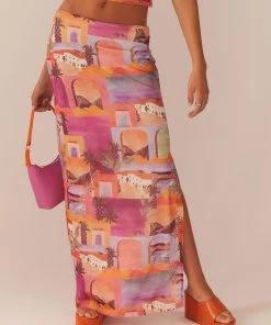 Peppermayo Exclusive The City Meets The Coast Midi Skirt - Sunset Building