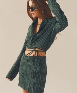 Peppermayo Exclusive Forbidden Suit Skirt - Green Pinstripe -Peppermayo cloth-shop cb758711942b48f5bf0d5fac0c49b2fc