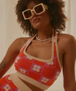 Peppermayo Exclusive Flower Market Knit Halter - Orange Mod Floral