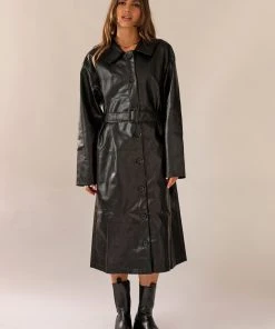 Peppermayo Exclusive Power Mood PU Trench Coat - Black