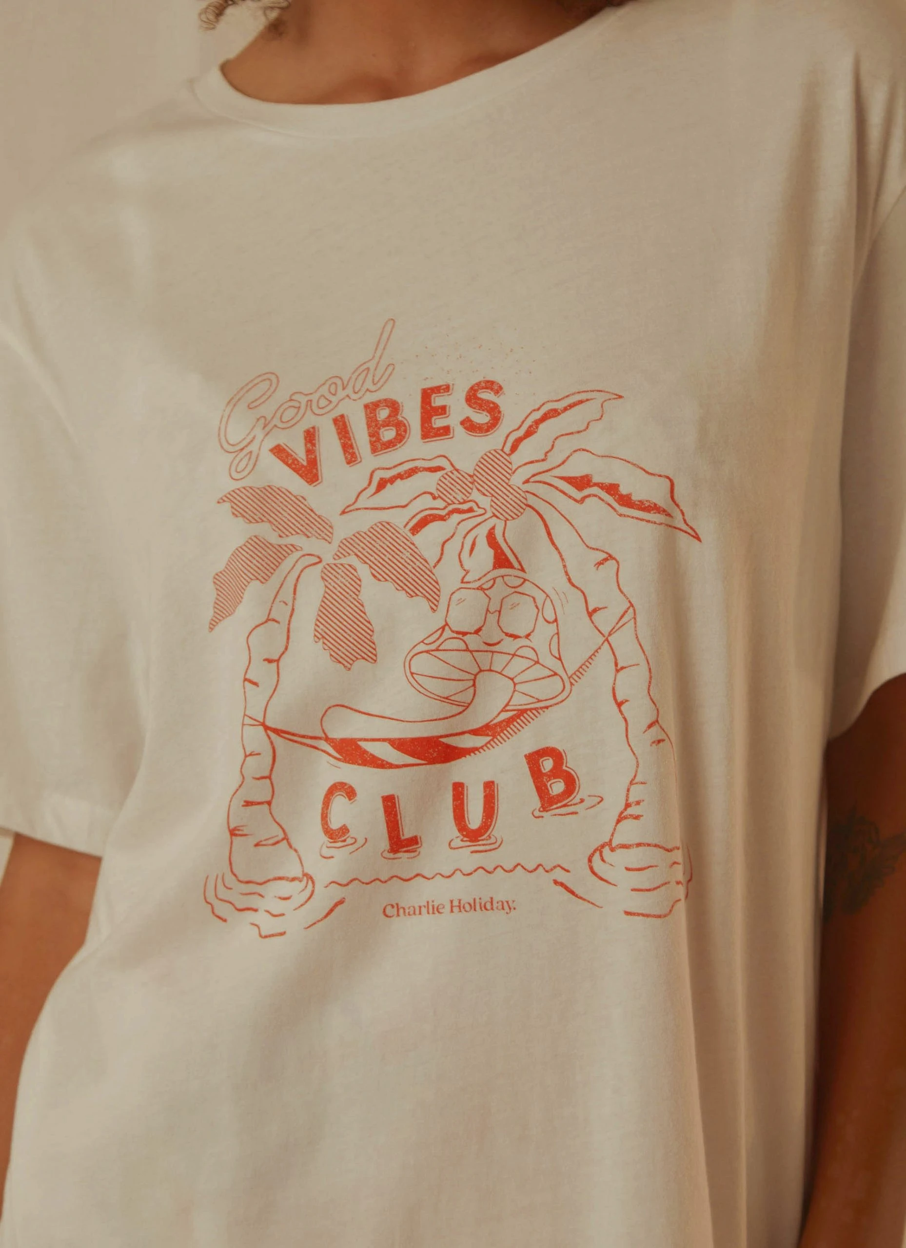 Charlie Holiday Good Vibes Club Boyfriend Tee - White 5 Charlie Holiday Good Vibes Club Boyfriend Tee - White - Image 5