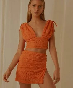 Peppermayo Exclusive My Type Ruched Crop Top - Papaya