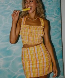 Peppermayo Exclusive From The Beach Linen Mini Skirt - Splice Check