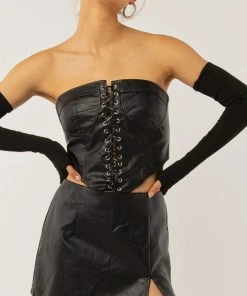 Peppermayo Exclusive Night Turns Into Morning PU Bustier - Black PU