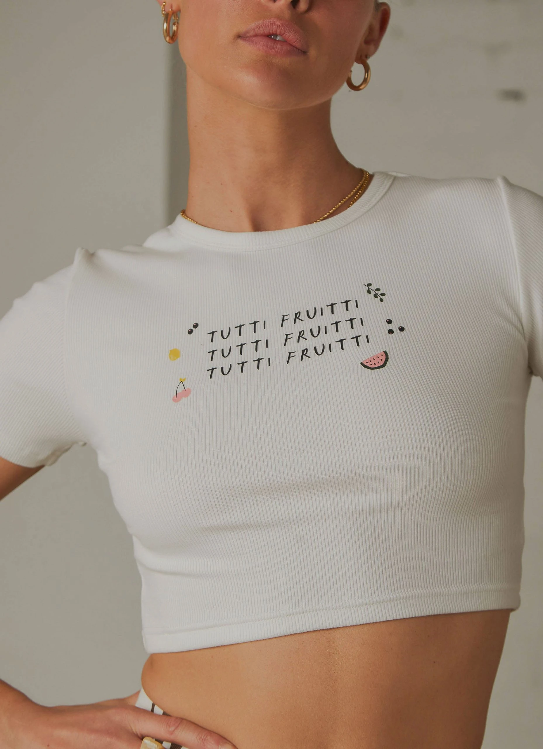 Peppermayo Exclusive Tutti Fruitti Baby Tee - White 1 Peppermayo Exclusive Tutti Fruitti Baby Tee - White