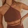 Peppermayo Exclusive Last Champagne Linen Halter - Choc Brown