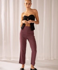 Afends Ryder Hemp Check High Waist Pant - Red