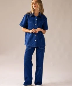 Peppermayo Exclusive Painters Shirt Top - Blueprint