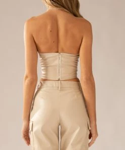 Peppermayo Exclusive Wanted And Wild PU Bustier Top - Stone -Peppermayo cloth-shop e5de8efe73be4767b791f23aaa14e334